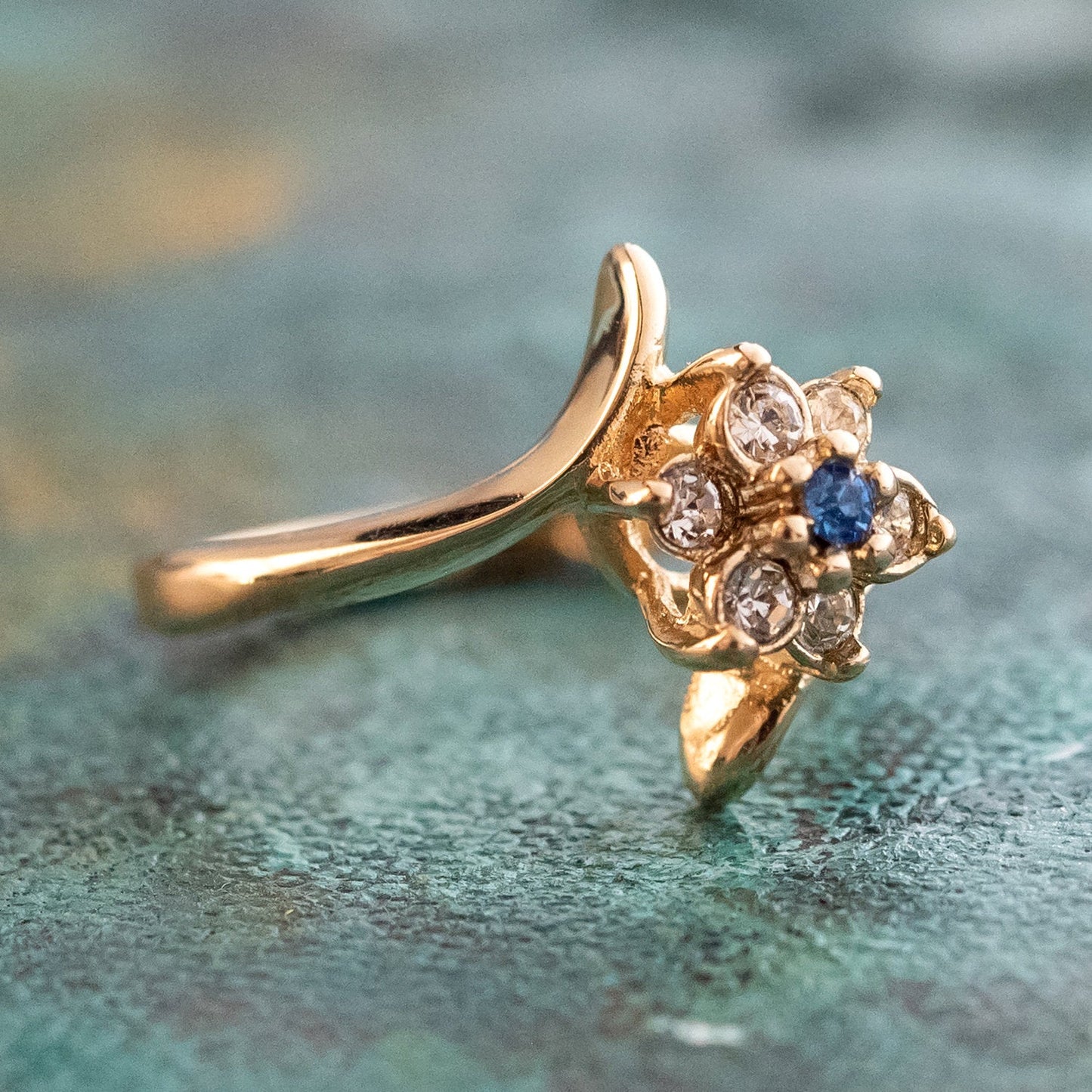 Vintage 1970's Amethyst Crystal and Genuine Pinfire Opal Ring 18kt Yellow Gold Electroplated Ring