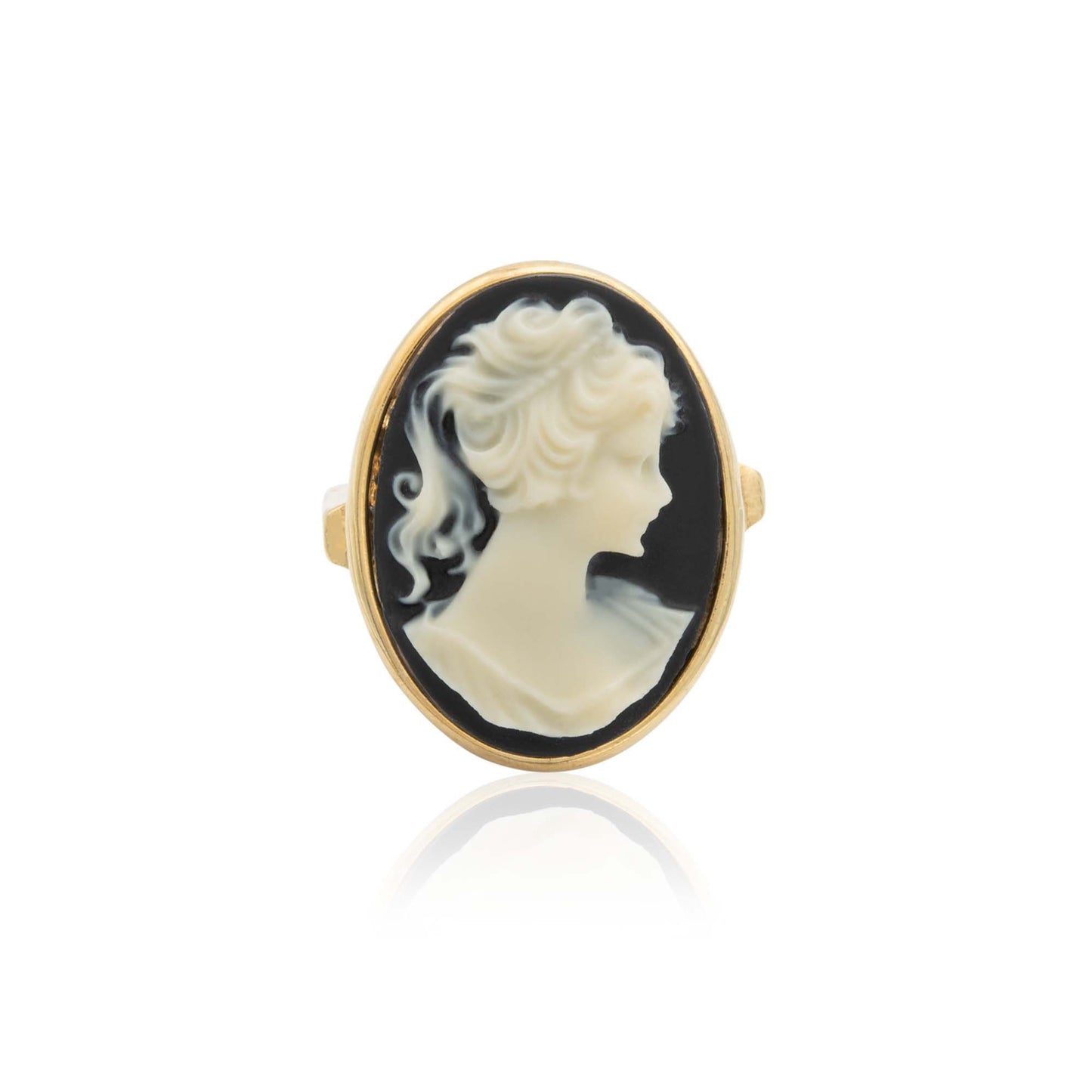 Vintage White on Black Cameo Ring - 18k Yellow Gold Electroplated - Made in USA jewelry image 1
