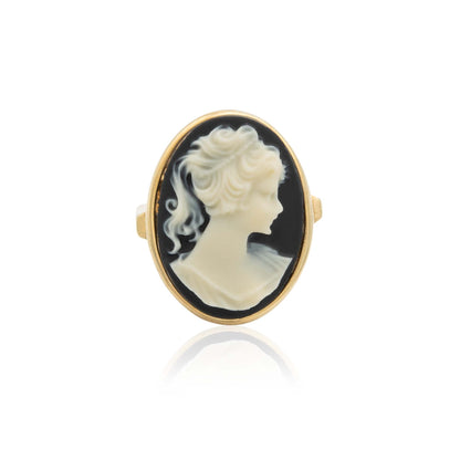 Vintage White on Black Cameo Ring - 18k Yellow Gold Electroplated - Made in USA jewelry image 1