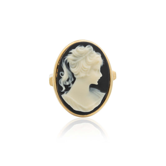 Vintage White on Black Cameo Ring - 18k Yellow Gold Electroplated - Made in USA jewelry image 1