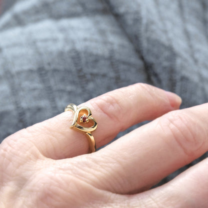 Vintage 1970s Genuine Stone or  Austrian Crystal Heart Ring 18k Yellow Gold Electroplated Made in the USA