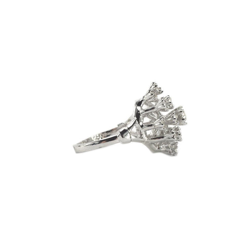Vintage Ring Ruby Austrian Crystals and Pinfire Opals 18k White Gold Electroplate Made in the USA