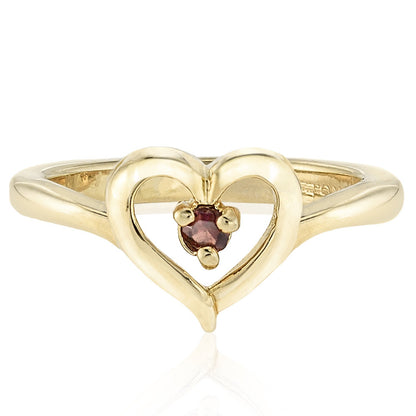 Vintage 1970s Heart Ring with Garnet Austrian Crystal – 18k Yellow Gold Electroplated – Made in USA jewelry image 1