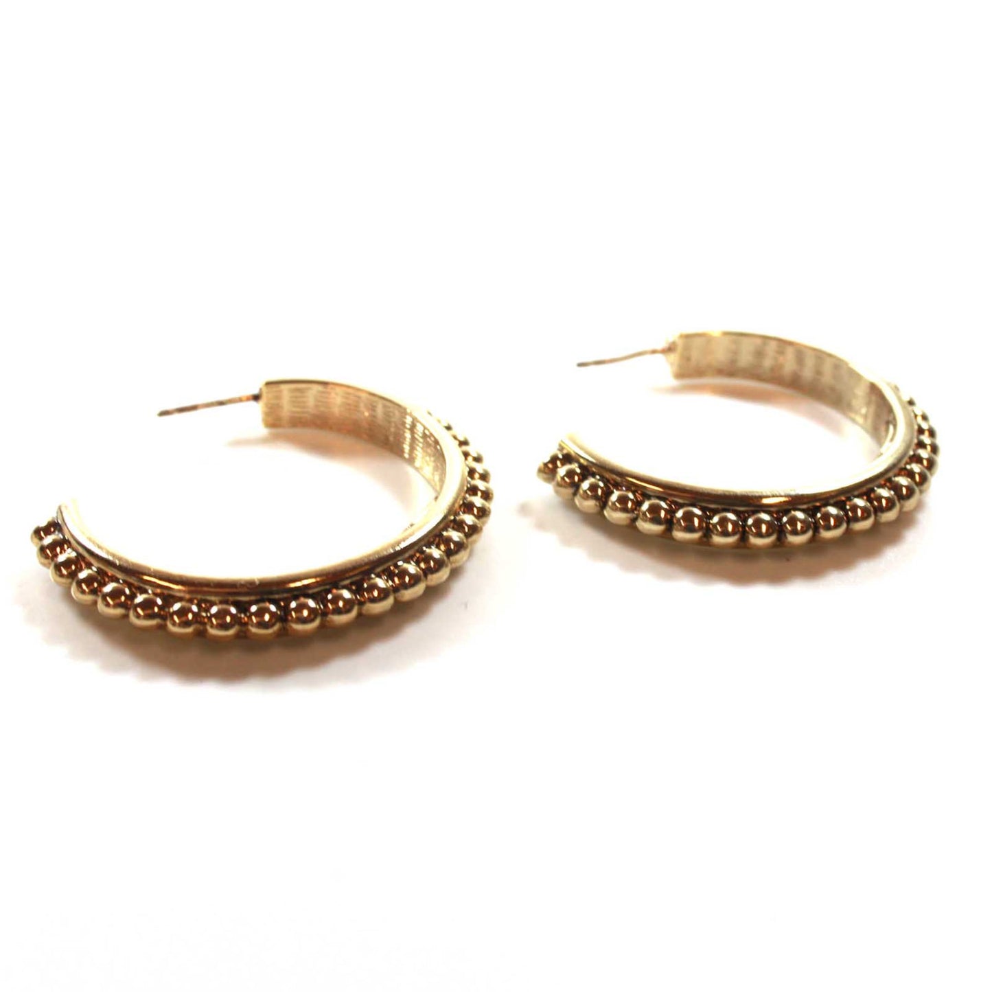 Vintage Signed Oscar De La Renta Large Antiqued Gold Tone Ball Textured Hoops Earrings
