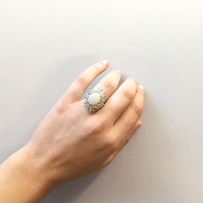 Vintage Women's Austrian Crystal Cocktail Ring 18k Gold Electroplated Birthstone Ring for Women