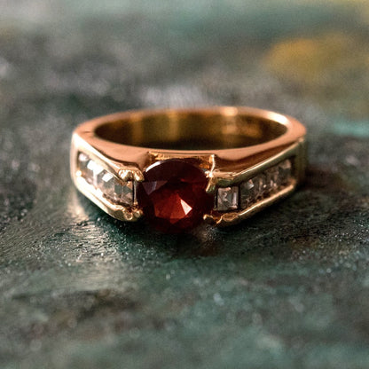 Vintage Genuine Garnet and Clear Cubic Zirconia Accents 18k Gold Plated Made in USA Size: 6