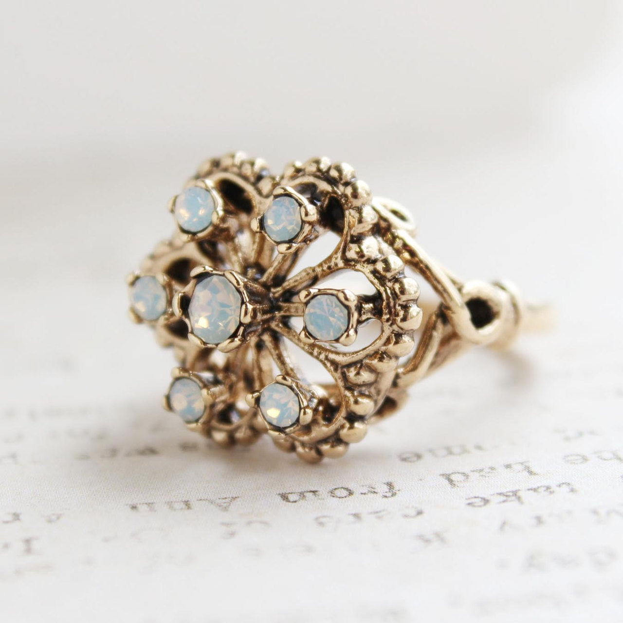 Vintage Citrine Austrian Crystals Filigree Style Antiqued 18k Yellow Gold Electroplated Ring