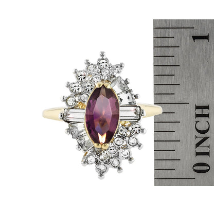 Vintage 1970's Austrian Crystals 18k White Gold Electroplated Ring Made in USA