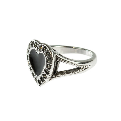 Vintage Ring Pearl and Swarovski Crystal Heart Ring Antique 18k White Gold Silver Womans Jewelry R1757