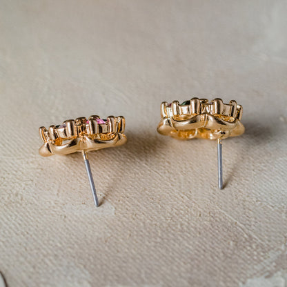 Vintage Pastel Flower Pierced Earrings 18k Yellow Gold Electroplated Made in USA