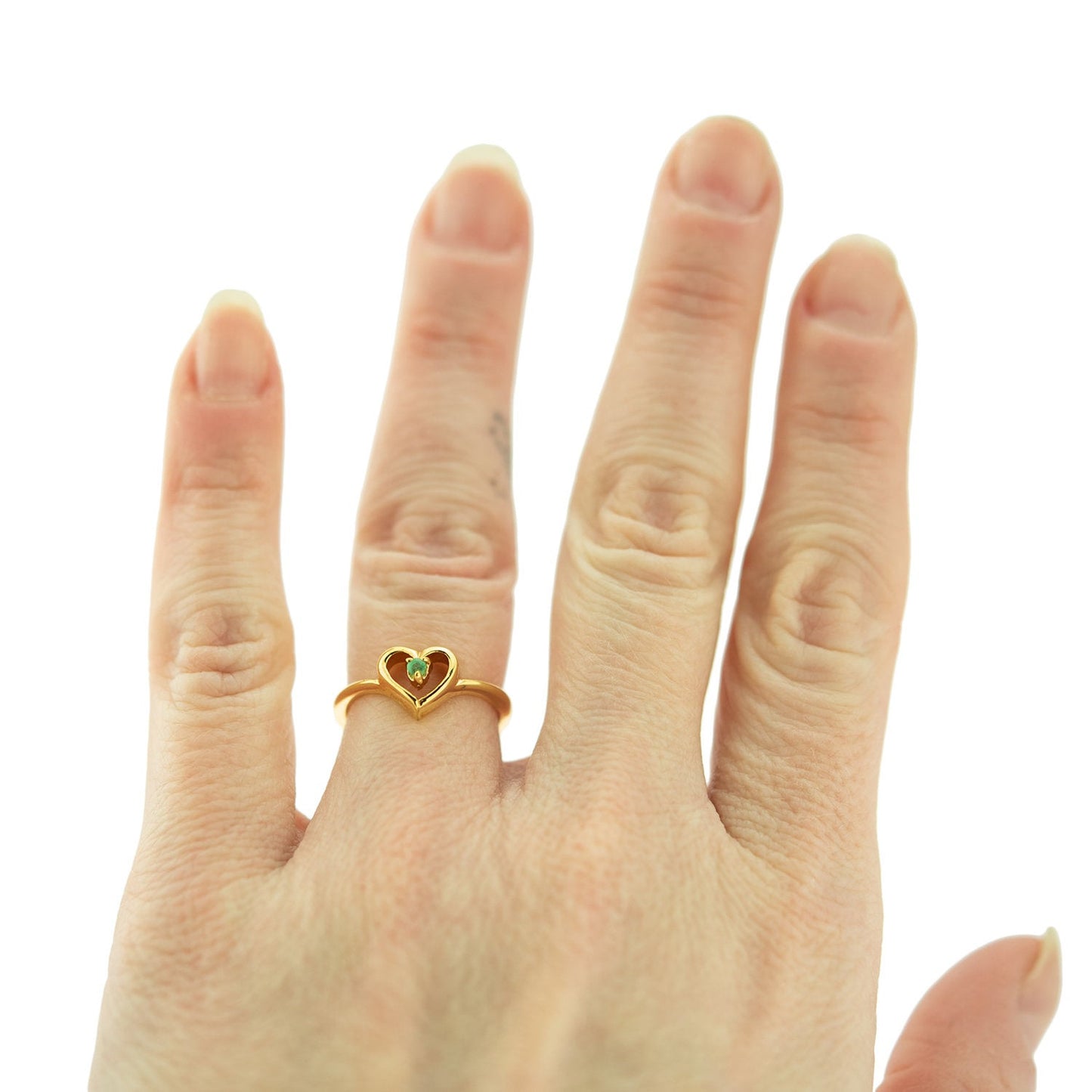 Vintage 1970s Genuine Stone or  Austrian Crystal Heart Ring 18k Yellow Gold Electroplated Made in the USA