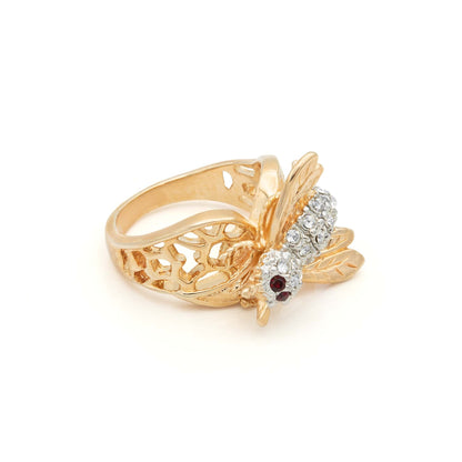 Vintage Bee Ring Austrian Crystals 18kt Gold Insect Womans Jewelry Handmade