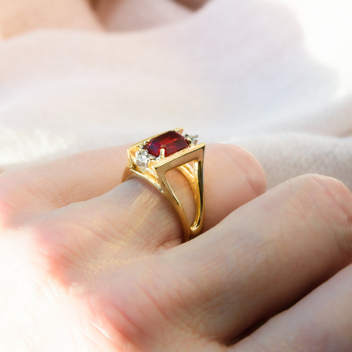 Vintage 1980s Garnet and Clear Austrian Crystals 18k Yellow Gold Electroplated January Birthstone Made in USA #R1747