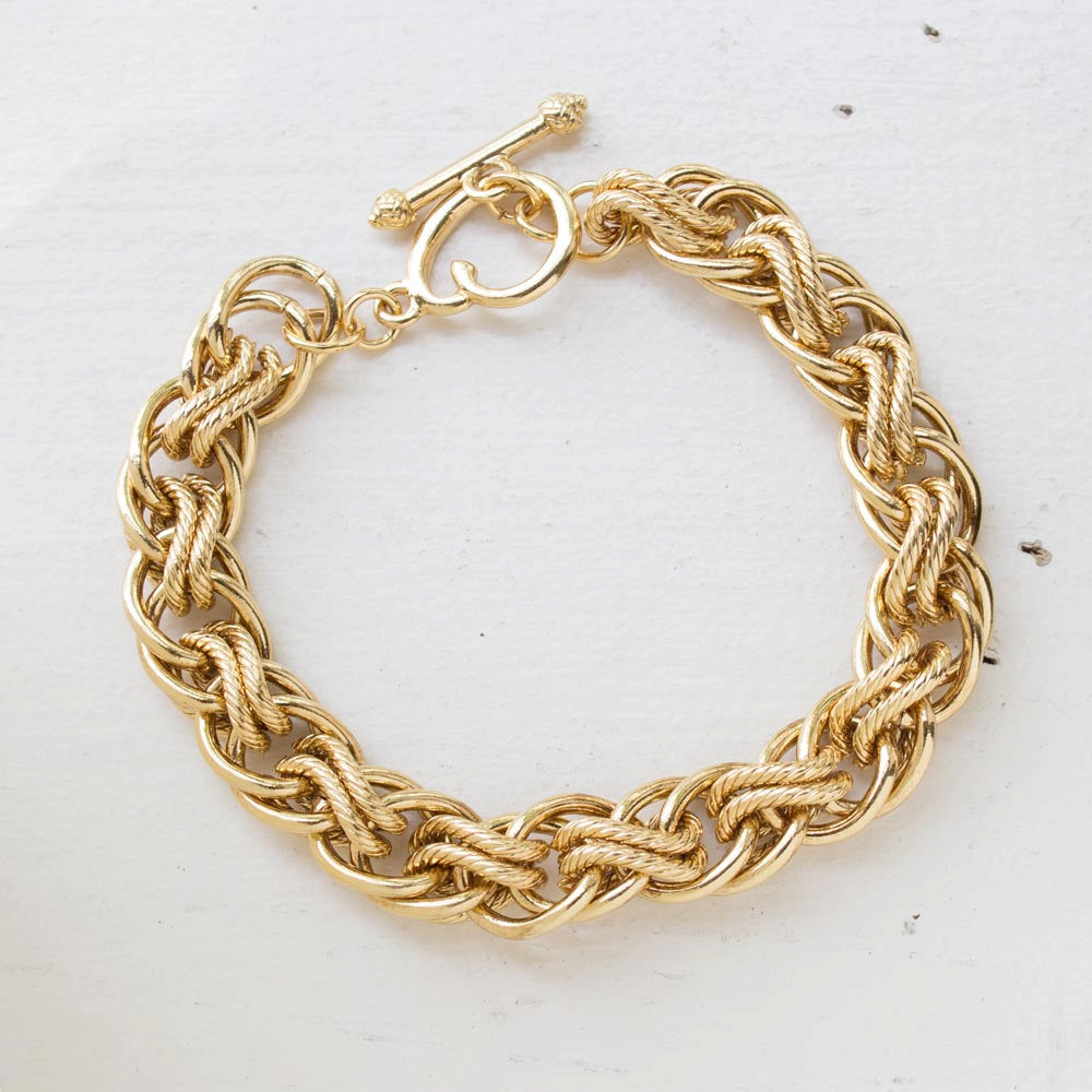 Vintage Women's Oscar De La Renta Gold Plated Braided Textured Links Bracelet