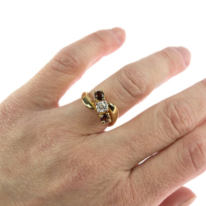Vintage Ring Genuine Garnet and Clear Swarovski Crystals 18kt Gold Plated Band January Birthstone Antique Jewlery for Womens Rings R2369 Size: 8