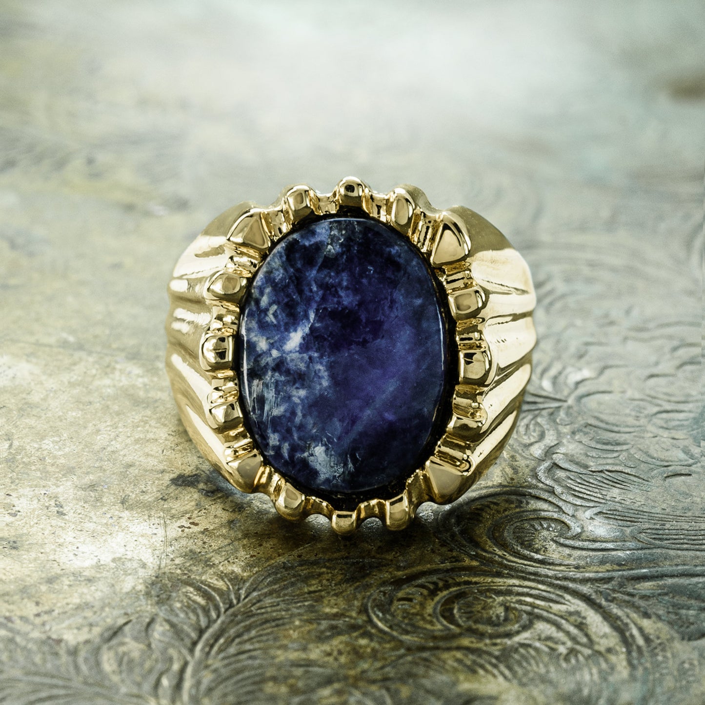 vintage-men's-ring-genuine-sodalite-gold-plated