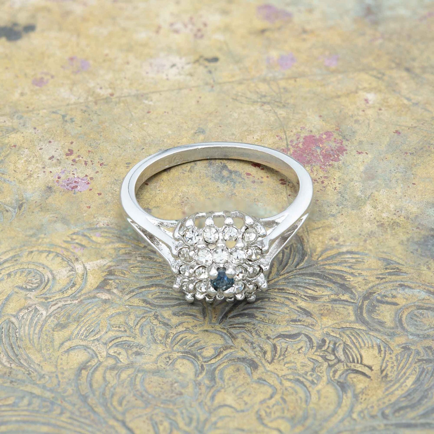 Riley Genuine Sapphire Ring with Austrian Crystals - 18k White Gold Electroplated jewelry image 1
