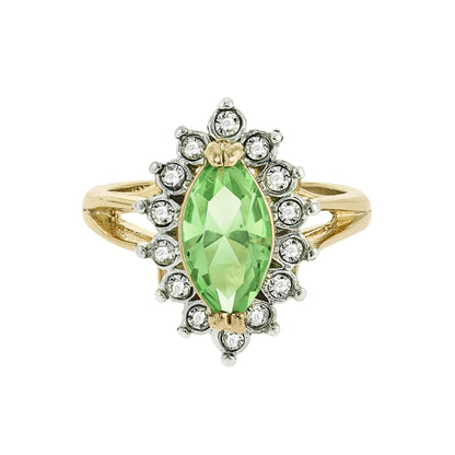 Vintage 1980s Peridot and Clear Austrian Crystal Ring - 18k Yellow Gold Electroplated - August Birthstone - Made in USA jewelry image 1