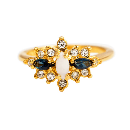 Vintage Victorian Style Cluster Ring - Genuine Opal & Sapphire Austrian Crystals - 18k Yellow Gold Electroplated jewelry image 1