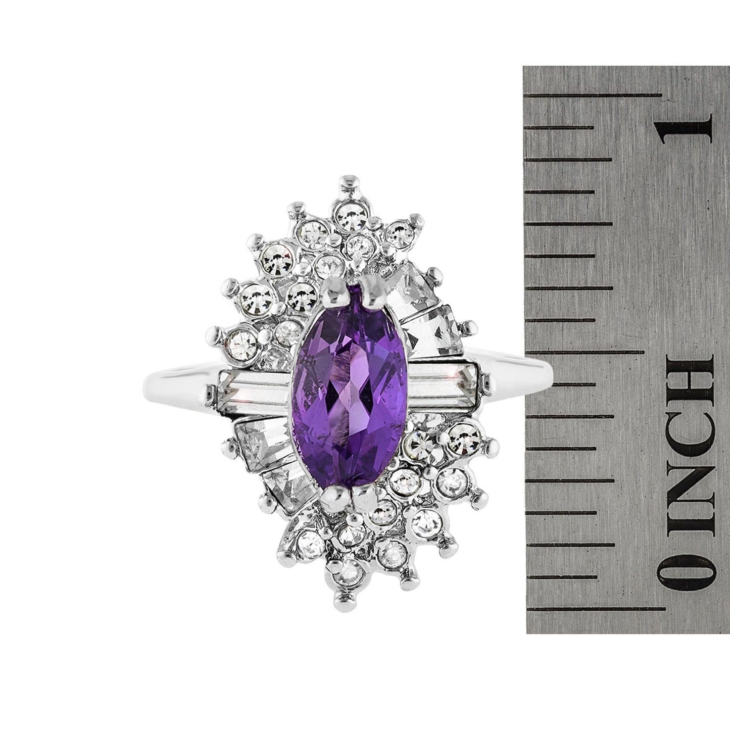 Vintage 1970's Austrian Crystals 18k White Gold Electroplated Ring Made in USA