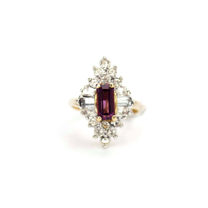 Vintage 1970s Amethyst and Clear Austrian Crystal 18k Gold Electroplated Cocktail Ring jewelry image 1
