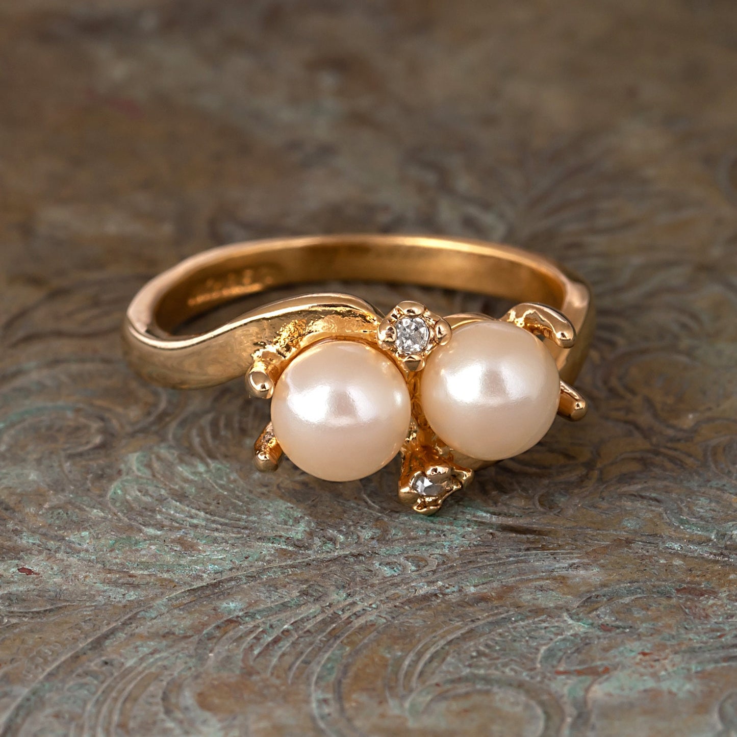 Vintage Pearl and Austrian Crystal Ring Made in USA