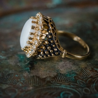 Vintage Amethyst and Clear Crystal 18k Antiqued Yellow Gold Electroplated Ring Made in the USA