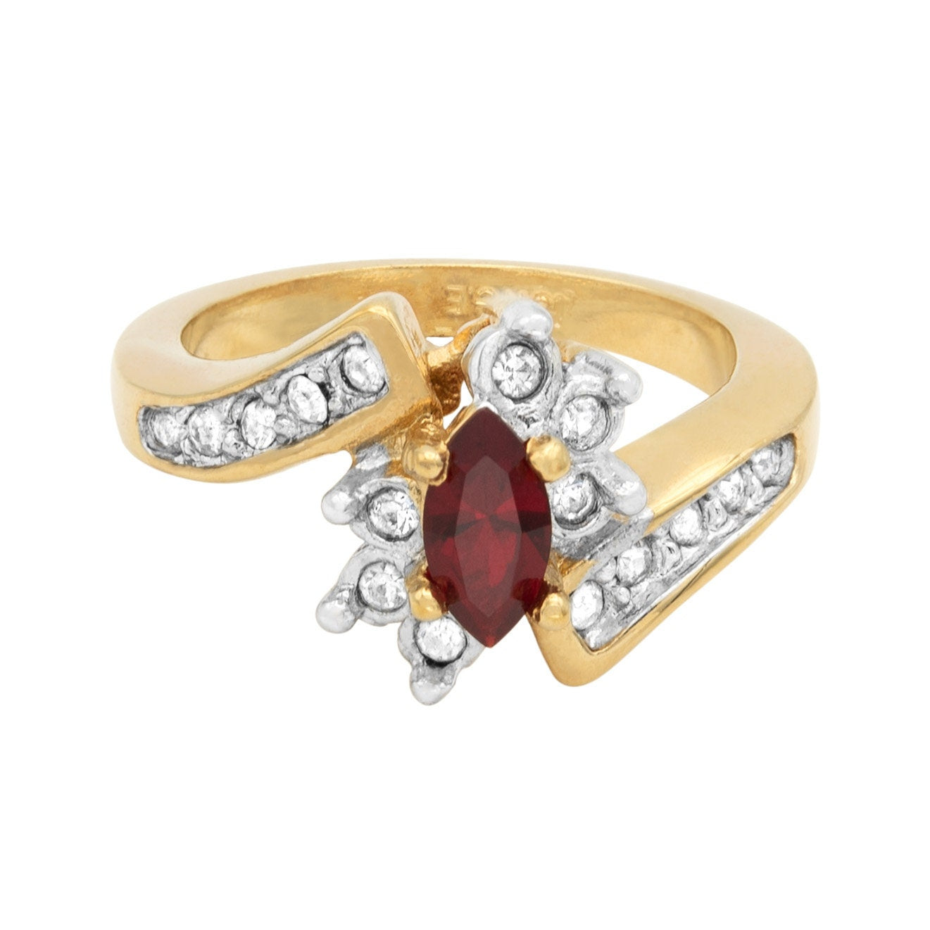 Vintage 1980s Ring Zirconia with Clear Austrian Crystals 18k Yellow Gold Electroplated