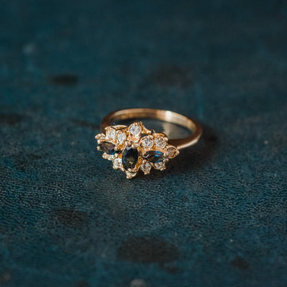 Vintage Ring Genuine Stone or Austrian Crystal Cluster 18k Yellow or White Gold Electroplated Made in USA
