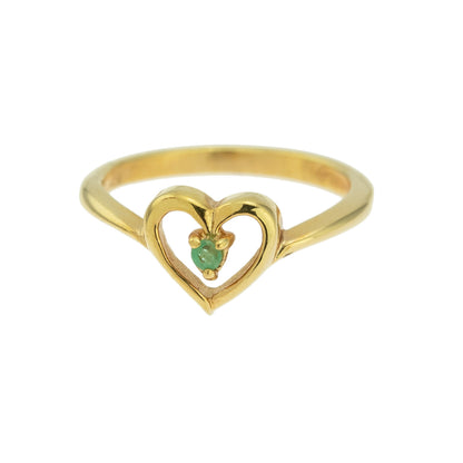 Vintage 1970s Genuine Emerald 18k Gold Electroplated Heart Ring - Made in USA jewelry image 1
