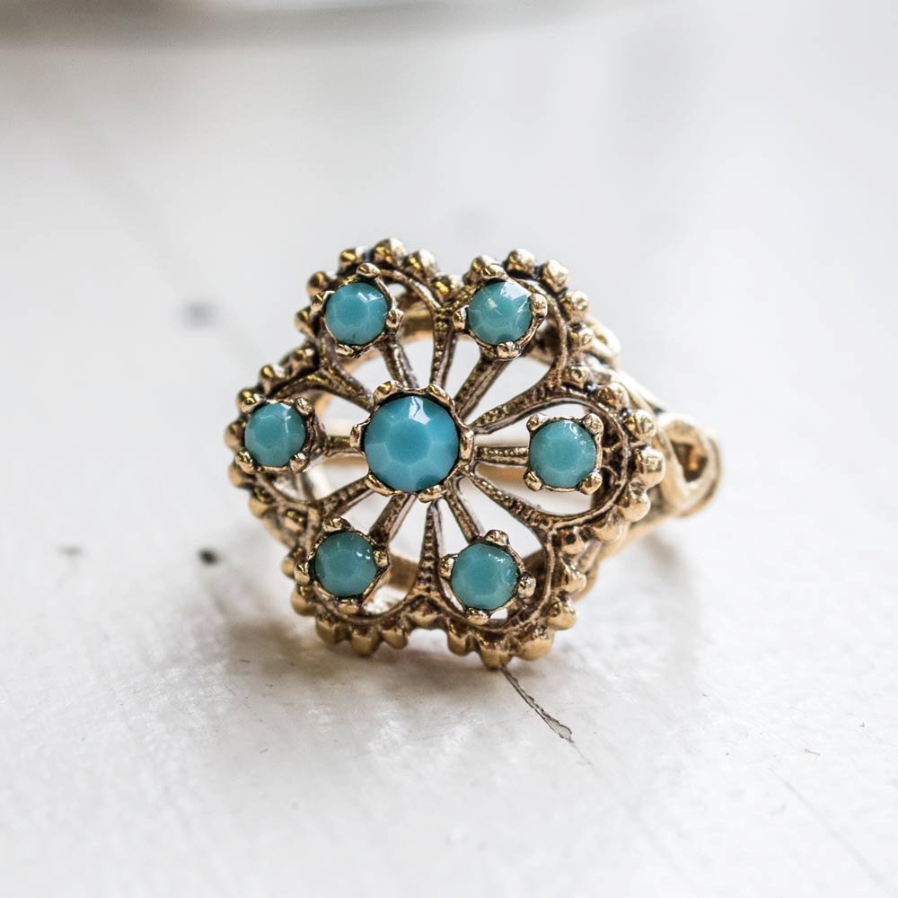 Vintage Citrine Austrian Crystals Filigree Style Antiqued 18k Yellow Gold Electroplated Ring