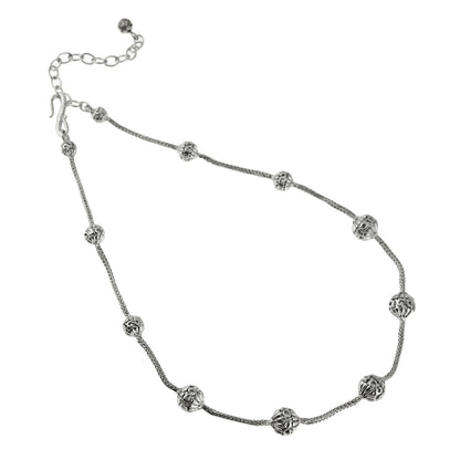 Vintage Oscar De La Renta 16 Inch White Gold Beaded Wheat Chain Necklace with 3 Inch Extender Size: S110