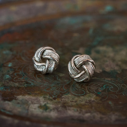 Vintage Oscar De La Renta Silver Tone Knot Post Earrings