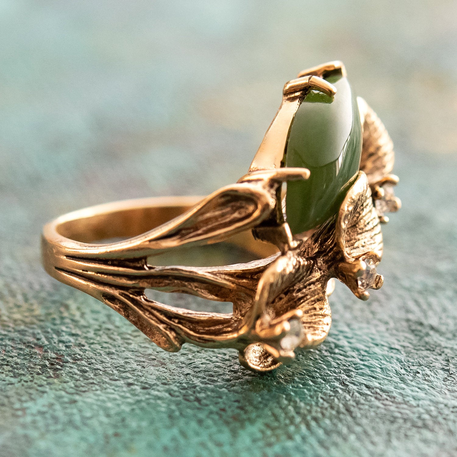 Vintage Genuine Tiger Eye Calla Lily Ring - Antiqued 18k Yellow Gold Electroplated jewelry image 1
