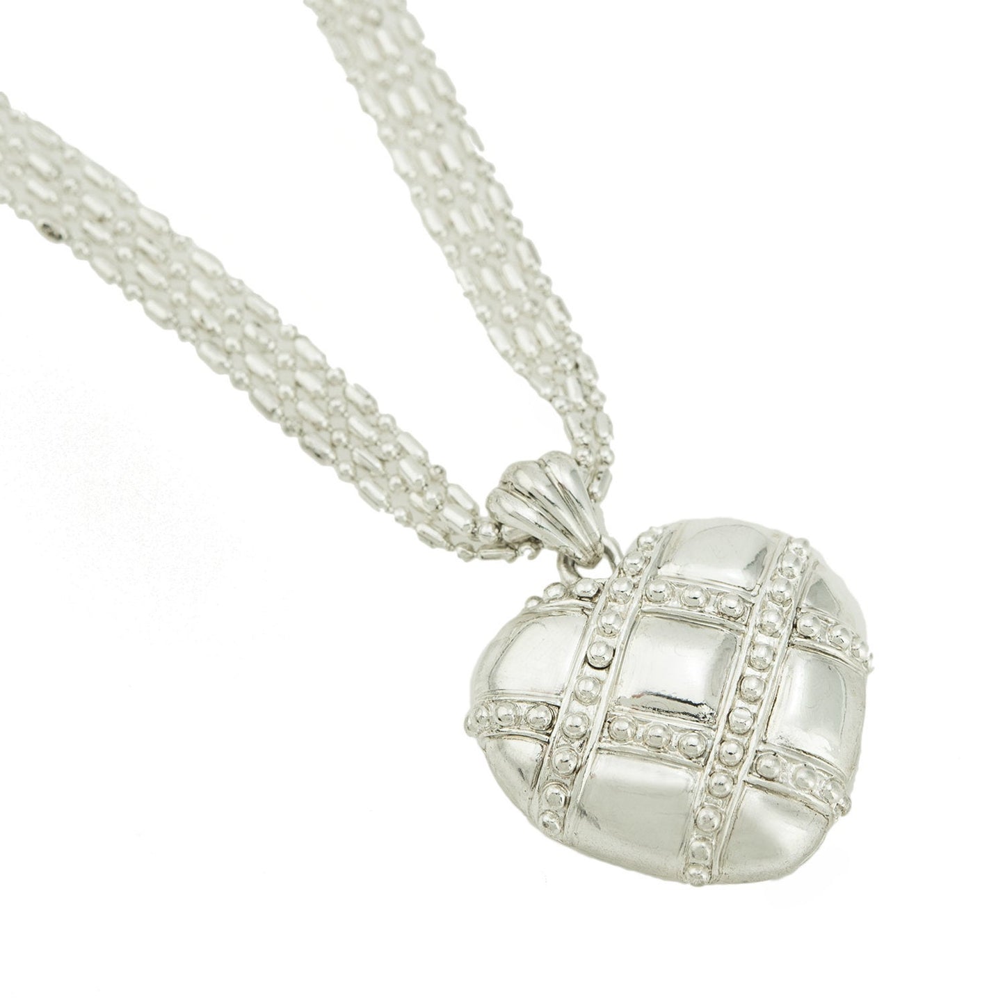 Vintage Oscar De La Renta 24 Inch White Gold Silver Tone Heart Pendant Necklace #OSN-4619-W