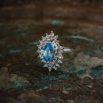Vintage 1970's Austrian Crystals 18k White Gold Electroplated Ring Made in USA