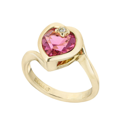Vintage 1970s Heart Shape Ring with Pink Tourmaline Austrian Crystal - 18k Gold Electroplated jewelry image 1