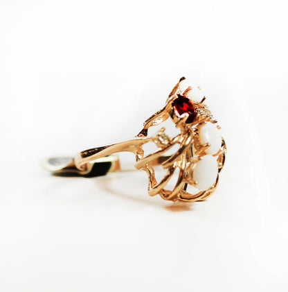 Vintage Genuine Opals Cluster with Austrian Crystals 18k Yellow Gold Plated Cocktail Ring