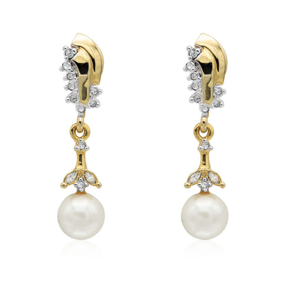 Vintage Gold Pearl Dangle Earrings E4025-P Antique Womans Jewelry Earrings