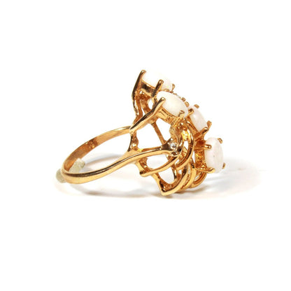 Vintage Genuine Opals Cluster with Austrian Crystals 18k Yellow Gold Plated Cocktail Ring