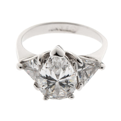 Vintage 1980s 18k White Gold Plated Pear Shaped Cubic Zirconia Engagement Style Ring Made in USA #R2437 Size 6