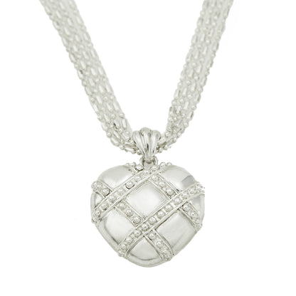 Vintage Oscar De La Renta 24 Inch White Gold Silver Tone Heart Pendant Necklace #OSN-4619-W