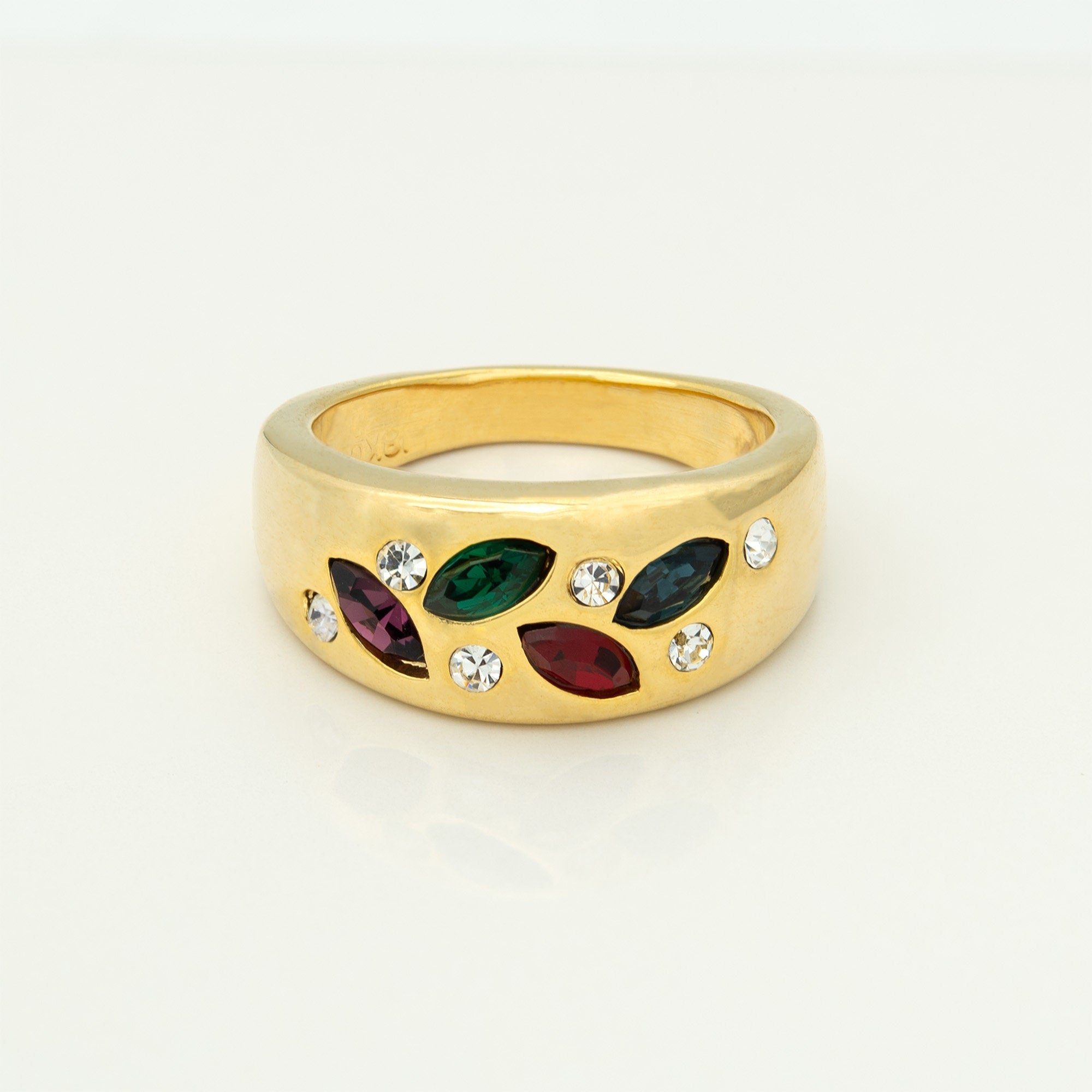 Vintage Ring Multi Colored Rainbow Style Austrian Crystals 18k Gold ...