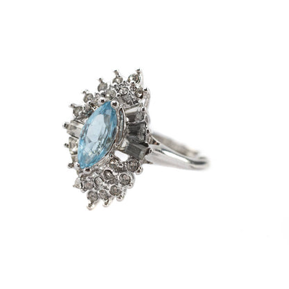 Vintage 1970's Austrian Crystals 18k White Gold Electroplated Ring Made in USA