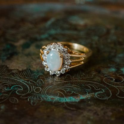 Vintage Jewelry Genuine Stone or Crystal Surrounded by Clear Austrian Crystals Ring Made in the USA