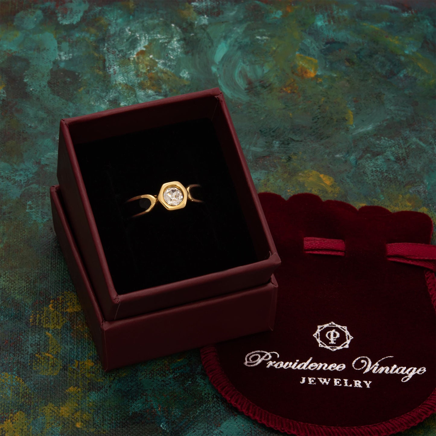 Vintage Ring 1980s Black Enamel Ring with Clear Swarovski Crystals Leaf Motif Antique 18k Gold Plated #R6000 Size 5