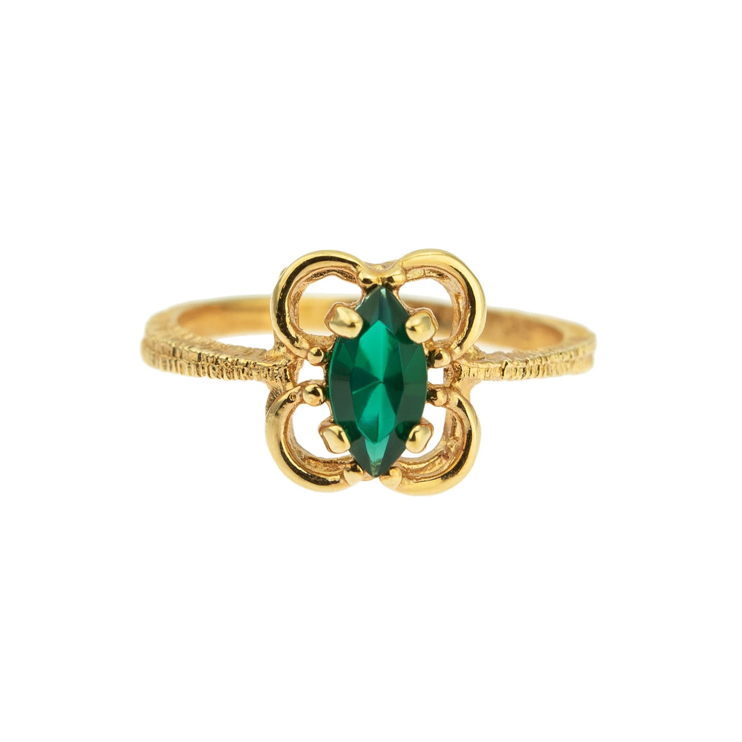 Vintage Marquise Cut Emerald Austrian Crystal Ring - 18k Yellow Gold Electroplated - Made in USA jewelry image 1