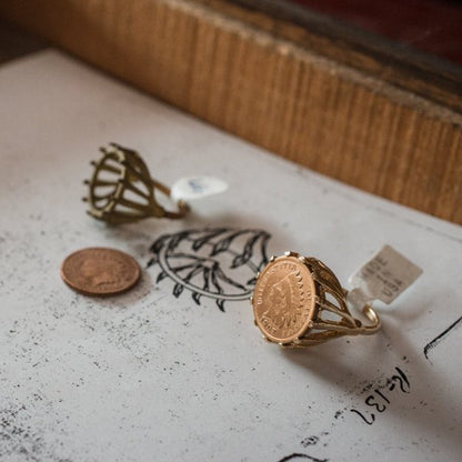 Vintage Ring Indian Head Penny Ring Antique 18k Gold Edwardian Style Handcrafted Coin Jewelry #R137