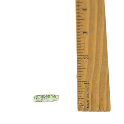 Vintage Ring 1980s I Love You Ring Band Ring Peridot and Clear Swarovski Crystals Imported #R4578-PW Size: 7