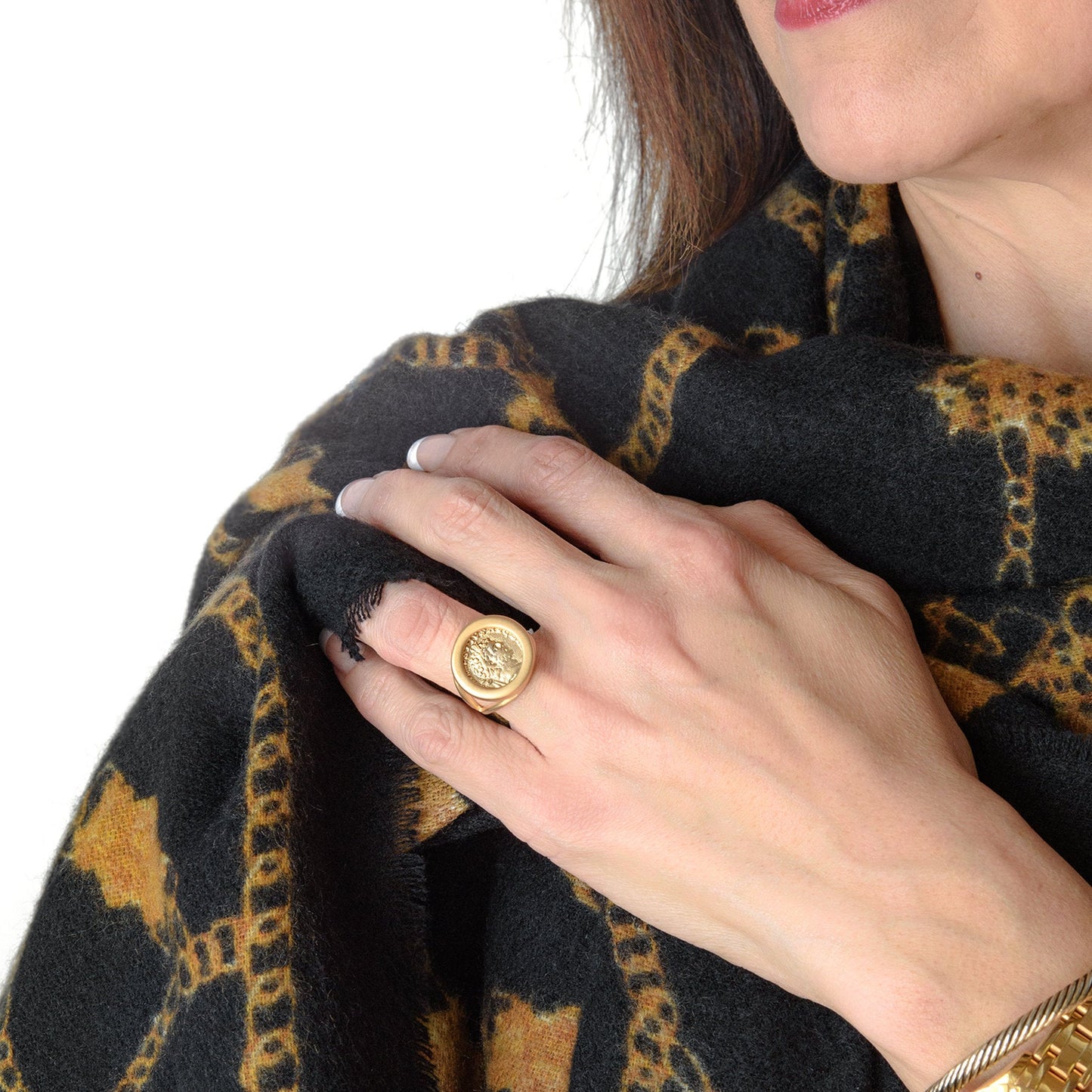 Rare Vintage Roman Emperor Antonius Pius Coin Ring Collectors Item Gold Plated.